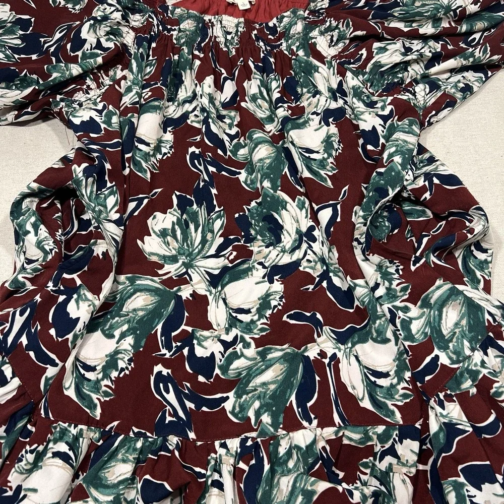 ee:some Boho Floral Babydoll Dress w/ Pockets Ruffle‎ Hem Puff Sleeves Size L